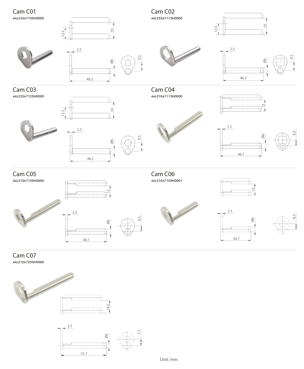 Replacement cabinet cams