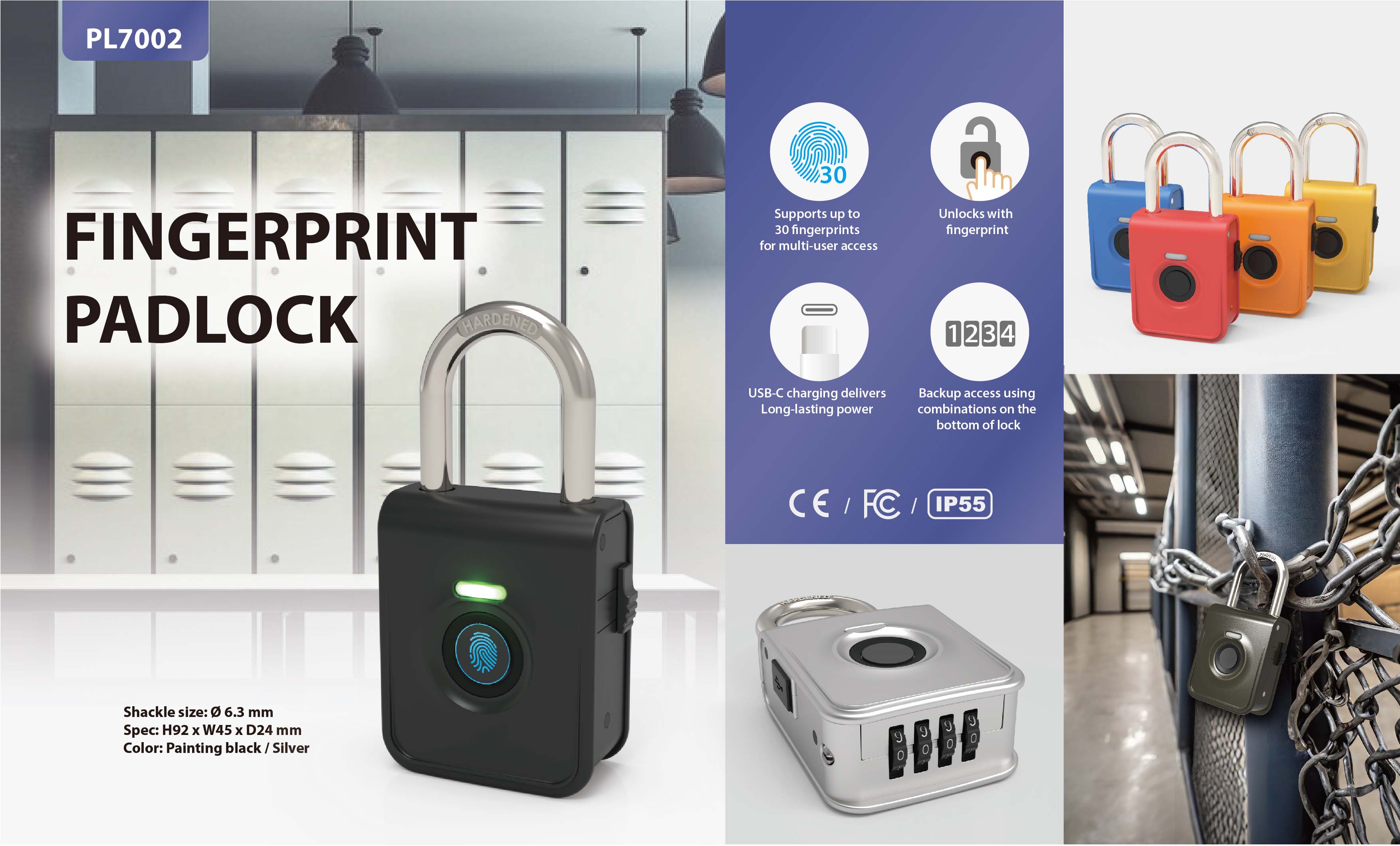 PL7002 Smart Biometric Fingerprint Padlock from Sinox